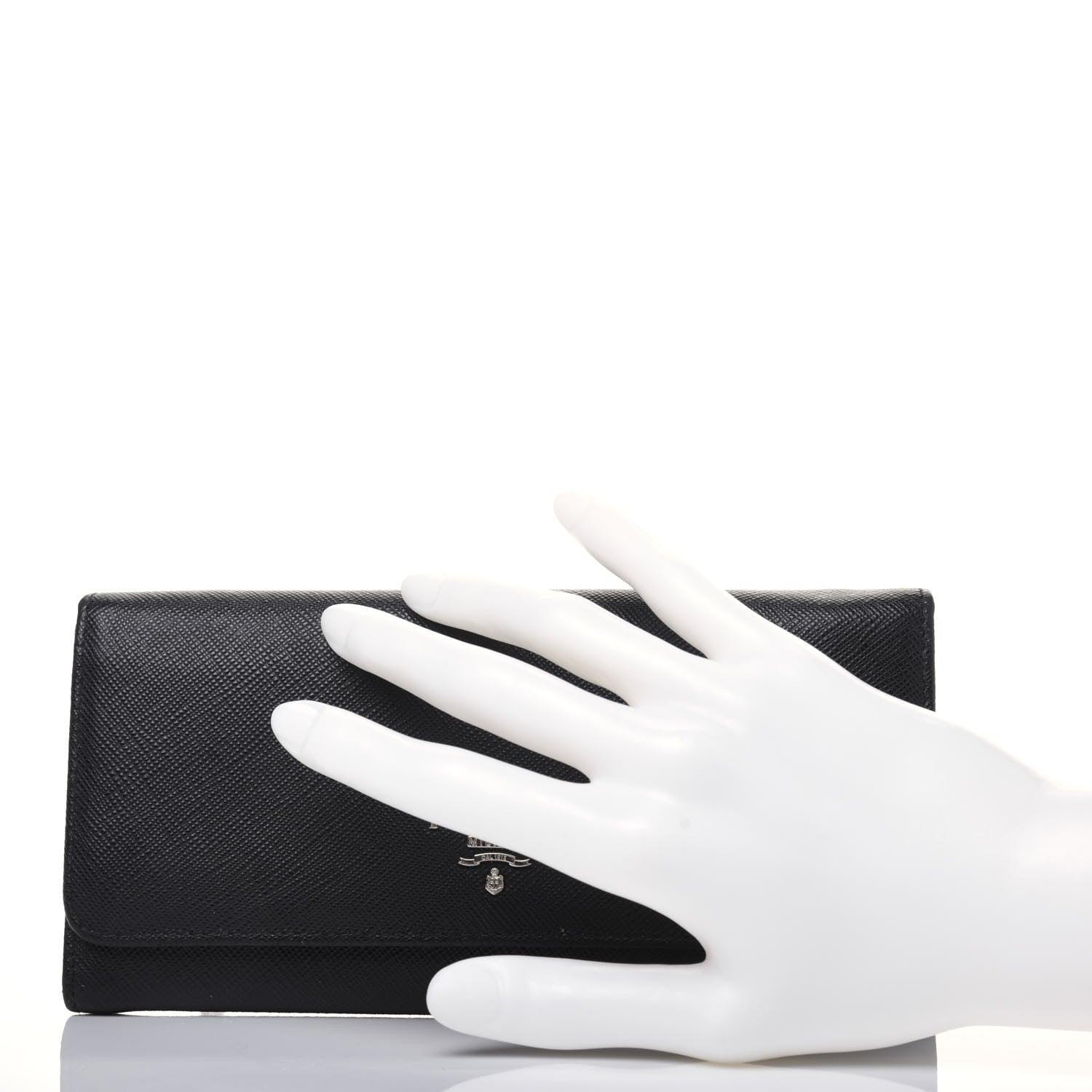 Prada Saffiano Metal Continental Flap Wallet Black 2 of 22