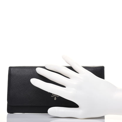 Prada Saffiano Metal Continental Flap Wallet Black 2 of 22