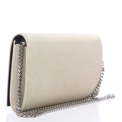 Saint Laurent Metallic Sparkle Fabric Monogram Kate Wallet on Chain Perle 2 of 8