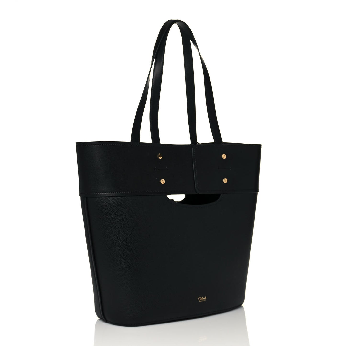 Smooth Grained Calfskin Medium Aby Tote Black