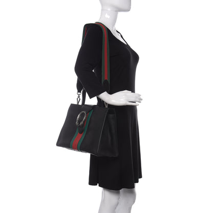 Gucci Calfskin Web Medium Dionysus Tote Bag Black 2 of 10