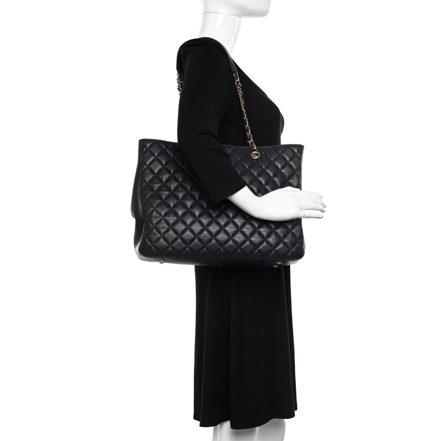 Chanel Calfskin Quilted Large Classic Shopping Tote Black 2 of 13