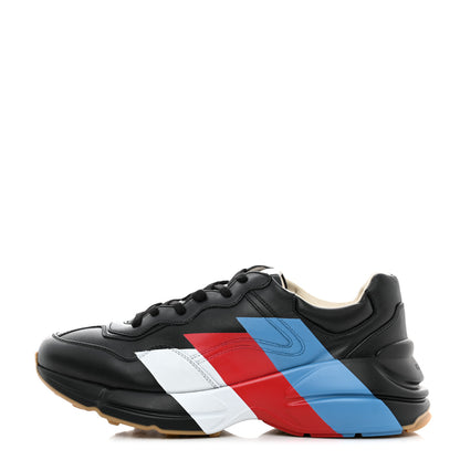 Gucci Calfskin Web Printed Mens Rhyton Sneakers 9 Black 1 of 9