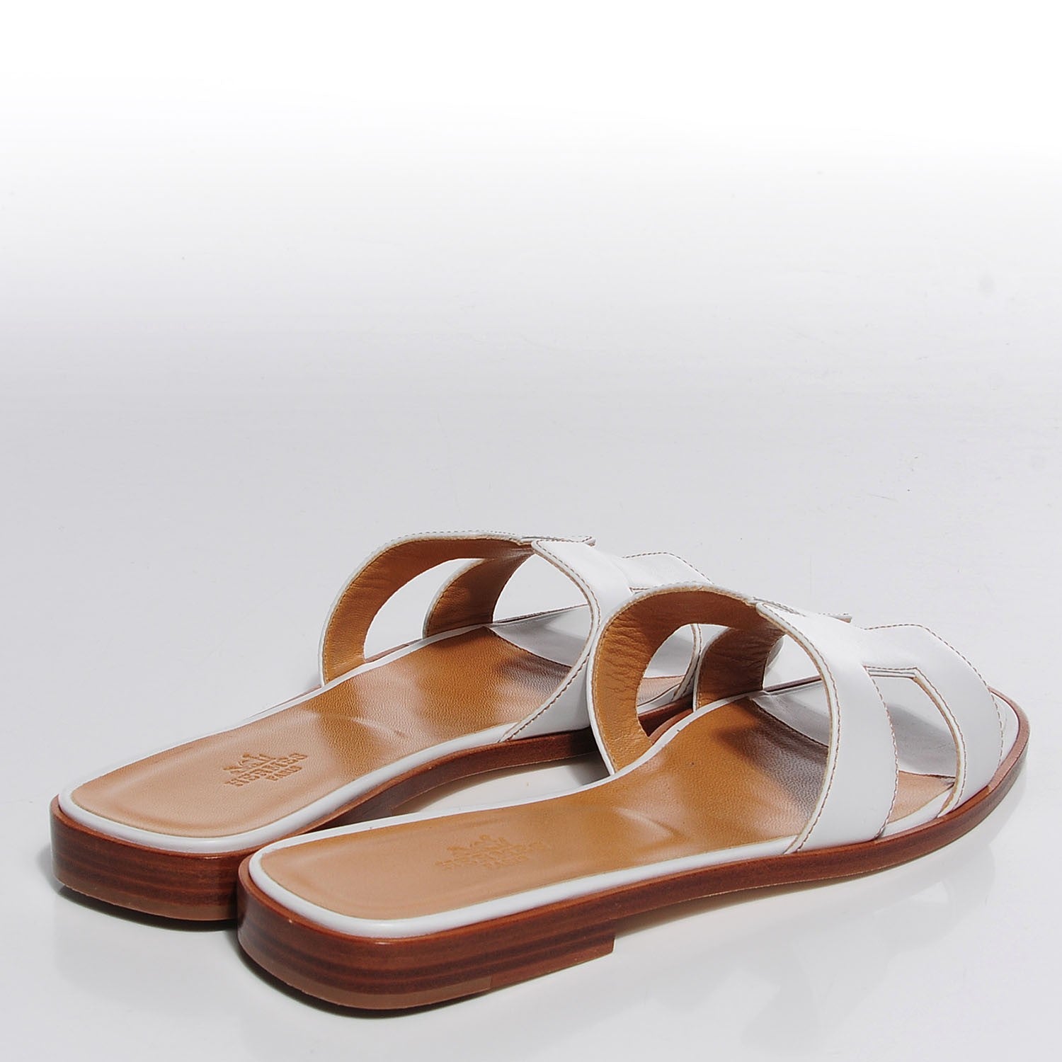 Hermes Box Calfskin Oran Sandals 38 White 4 of 7