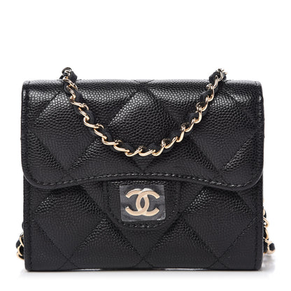 Chanel Caviar Quilted Flap Card Holder On Chain Black 1 of 9