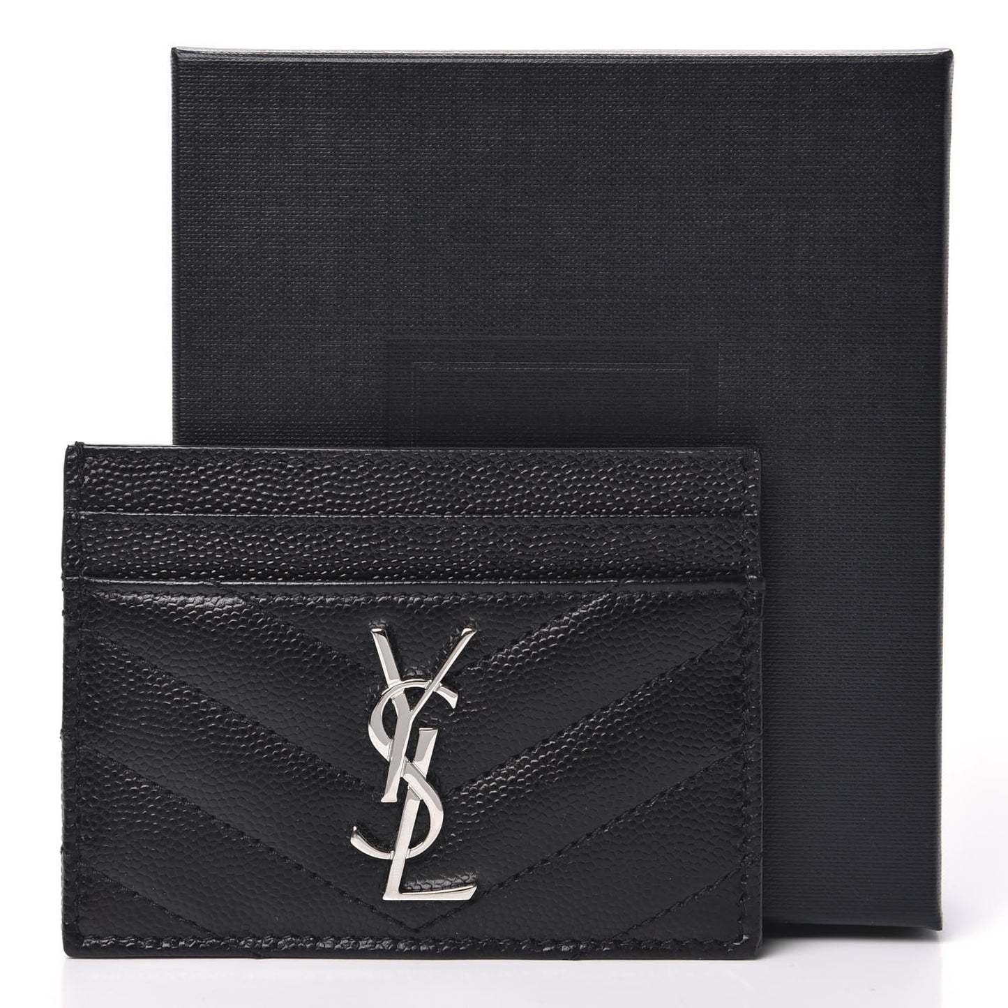 Grain De Poudre Matelasse Chevron Monogram Credit Card Case Black