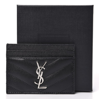 Saint Laurent Grain De Poudre Matelasse Chevron Monogram Credit Card Case Black 7 of 7