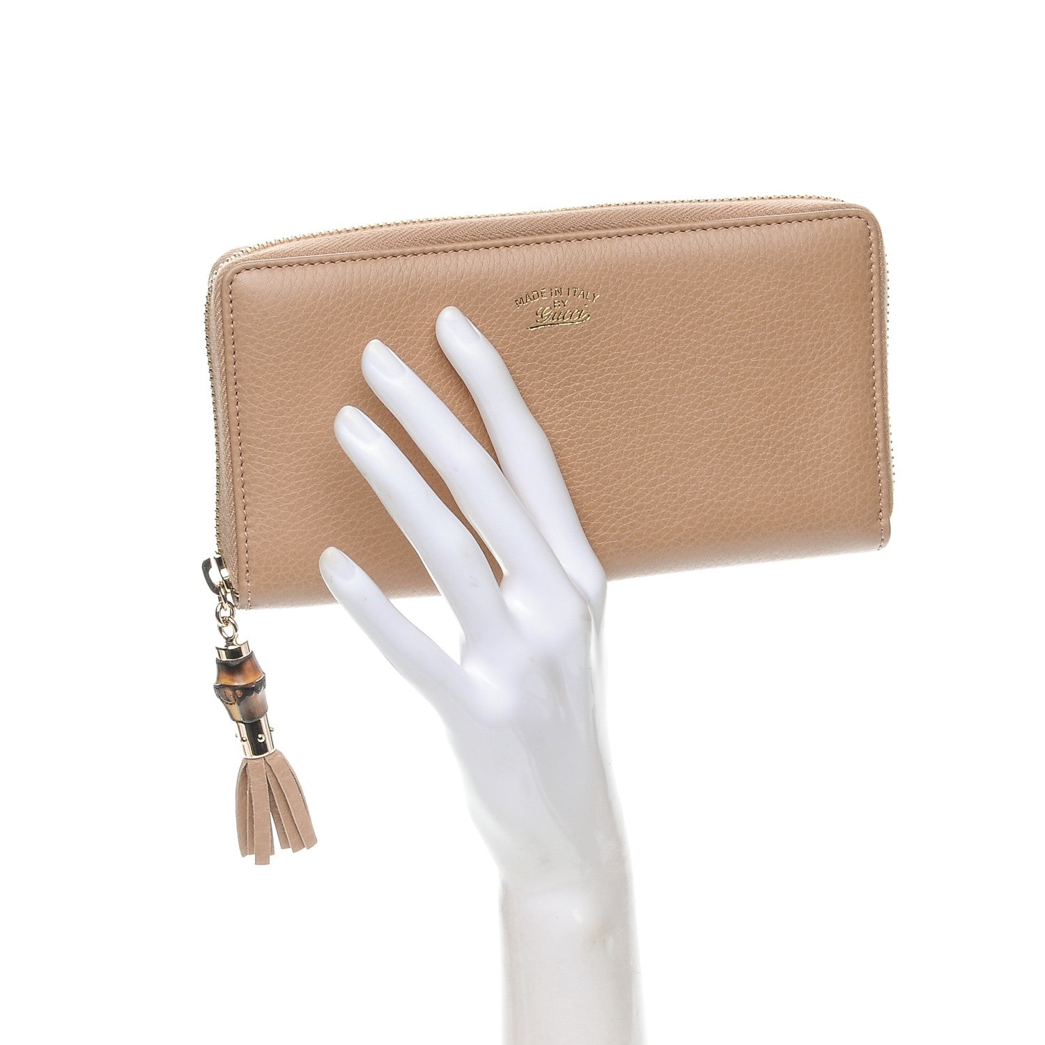 Gucci Cellarius Calfskin Bamboo Tassel Zip Around Wallet Camelia 2 of 8