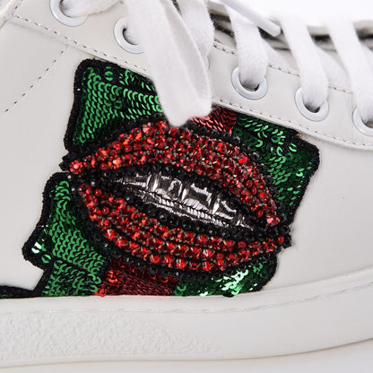 Gucci Calfskin Web Crystal Mouth Ace Sneakers 35.5 White 5 of 10