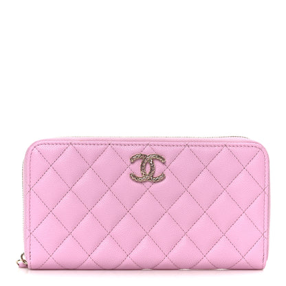 Chanel Caviar Quilted Perforated CC Long Zipped Wallet Pink 1 of 10