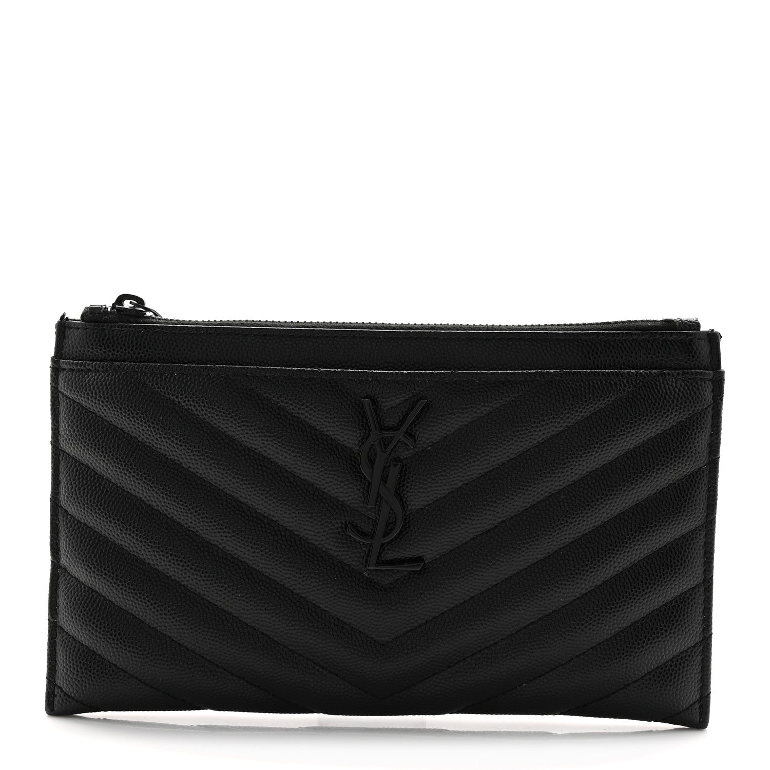Saint Laurent Grain De Poudre Chevron Monogram Monochrome Bill Pouch Black 1 of 7