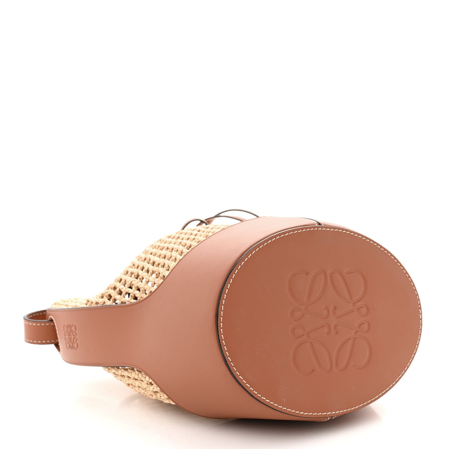 Raffia Calfskin Balloon Bucket Bag Natural Tan