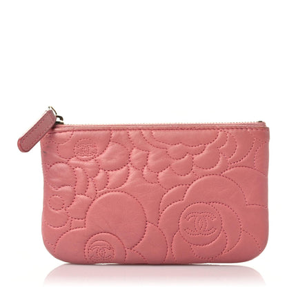 Chanel Lambskin Camellia Embossed Cosmetic Pouch Pink 1 of 15