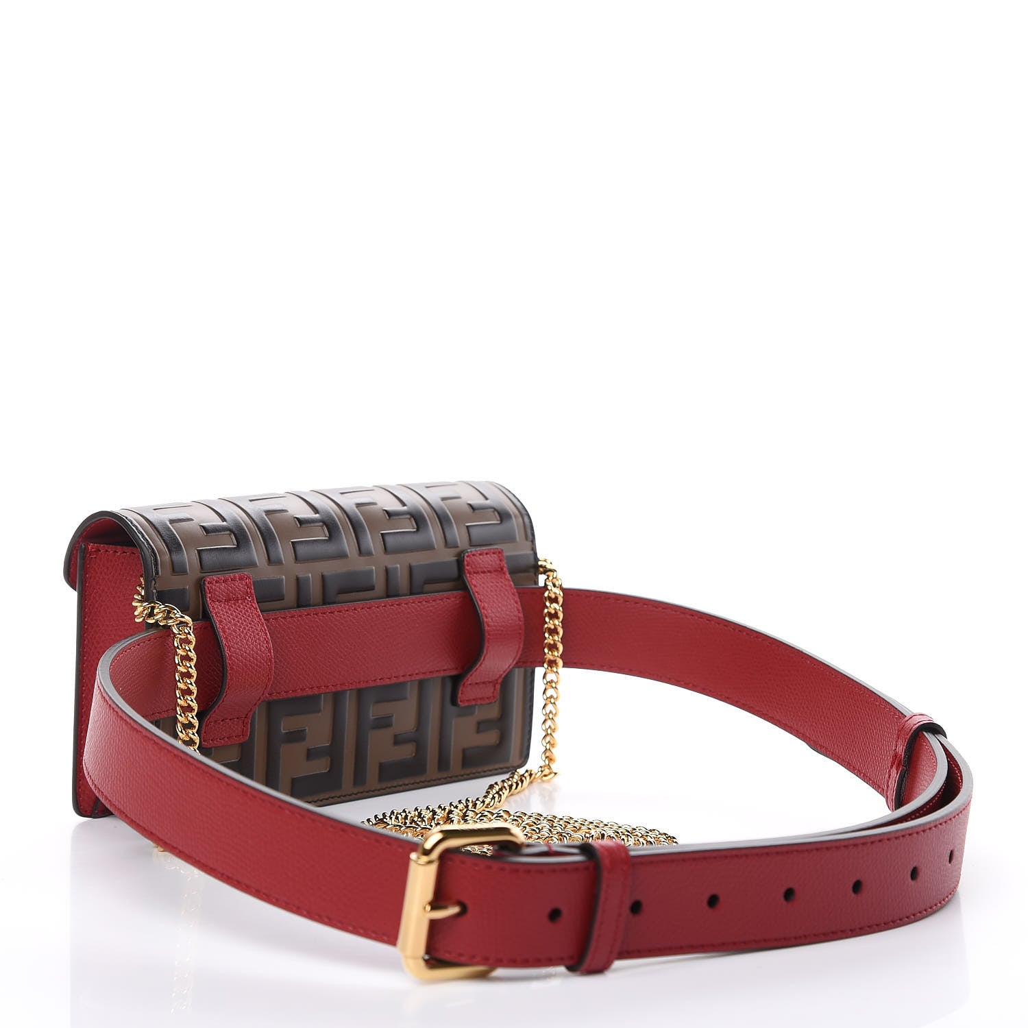 Fendi Vitello Cruise F is Fendi Bi-Color FF 1974 Embossed Envelope Belt Bag Maya Black Fragola 4 of 11