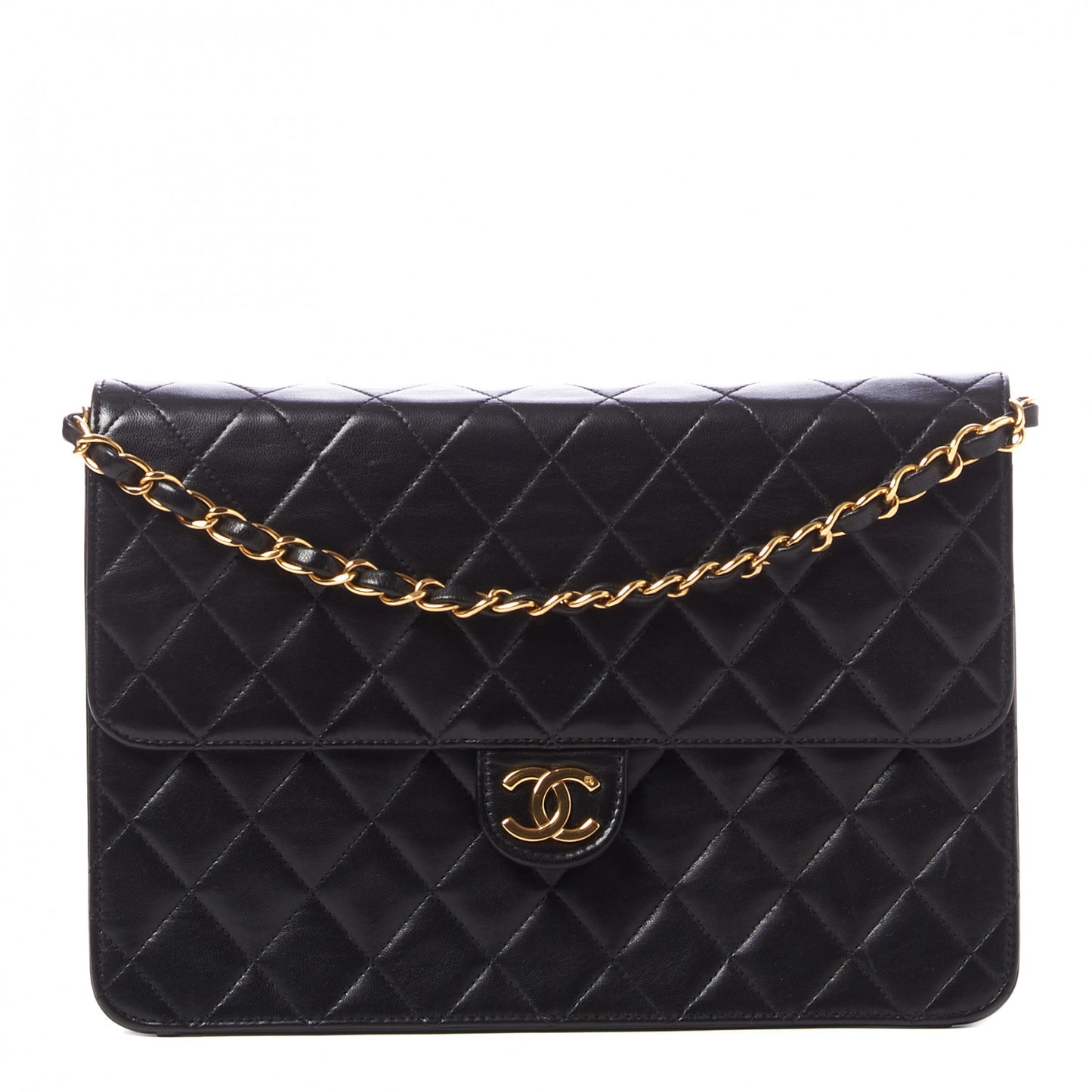 Lambskin Quilted Medium Single Flap Black