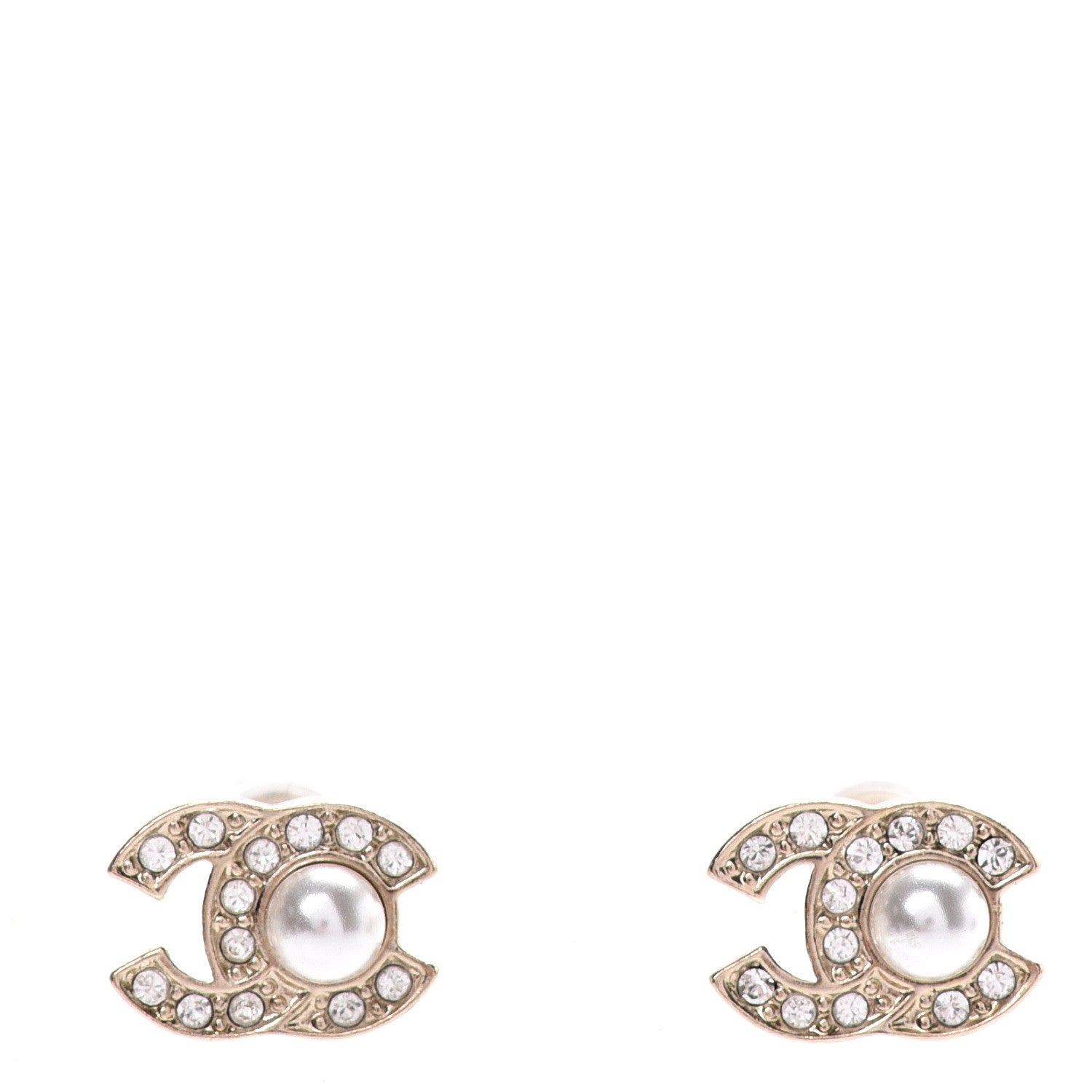 Chanel Crystal Pearl CC Stud Earrings 1 of 5
