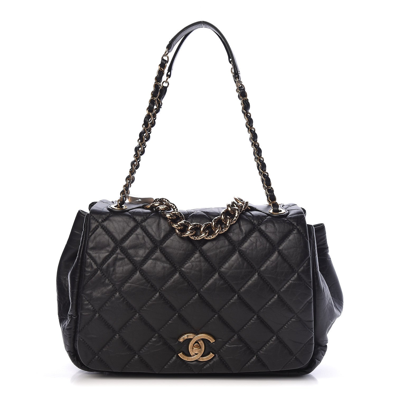 Chanel Aged Calfskin Quilted Large Pondichery Flap Black 1 of 10