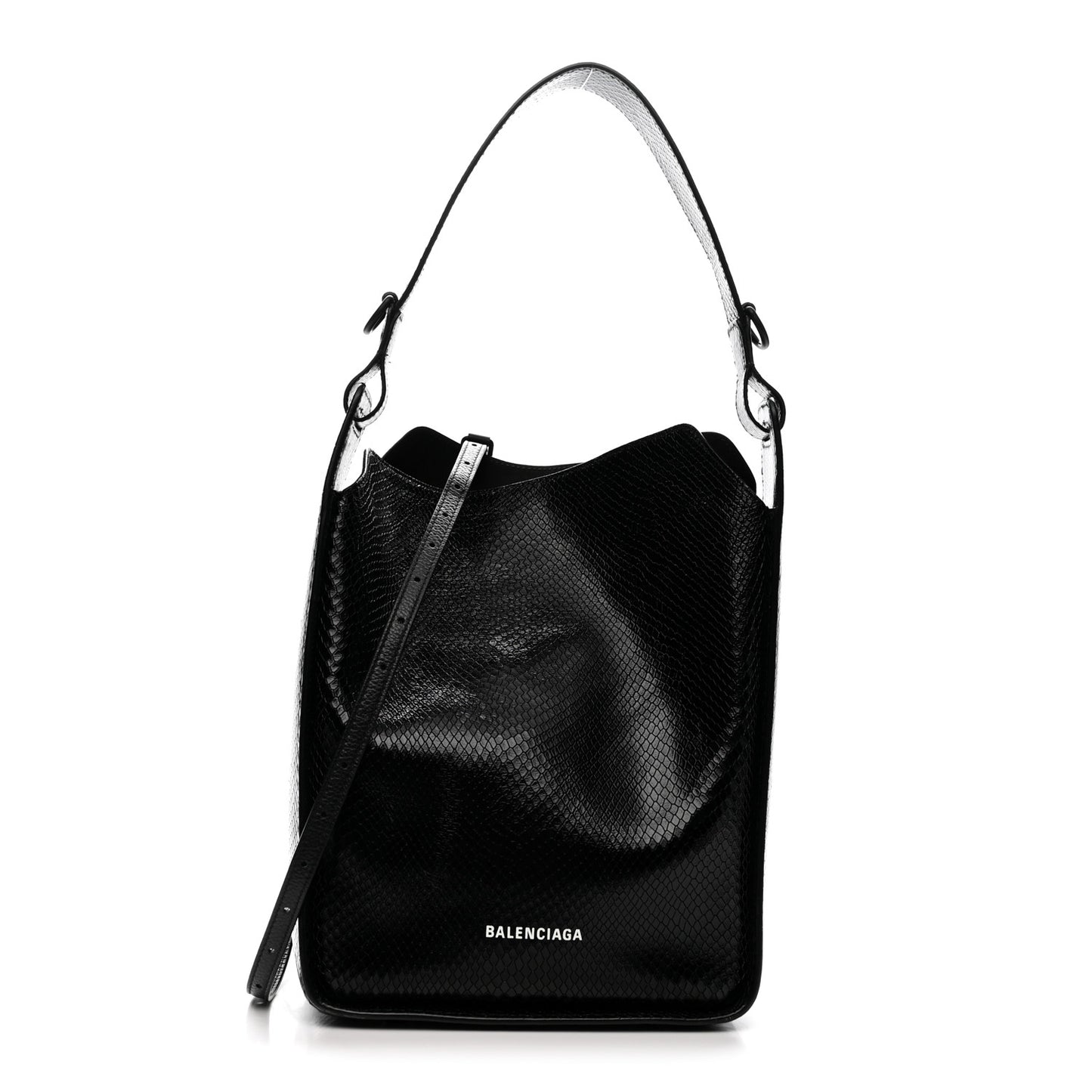 Extra Supple Calfskin Snakeskin Embossed Calfskin Small Tool 2.0 North-South Tote Black