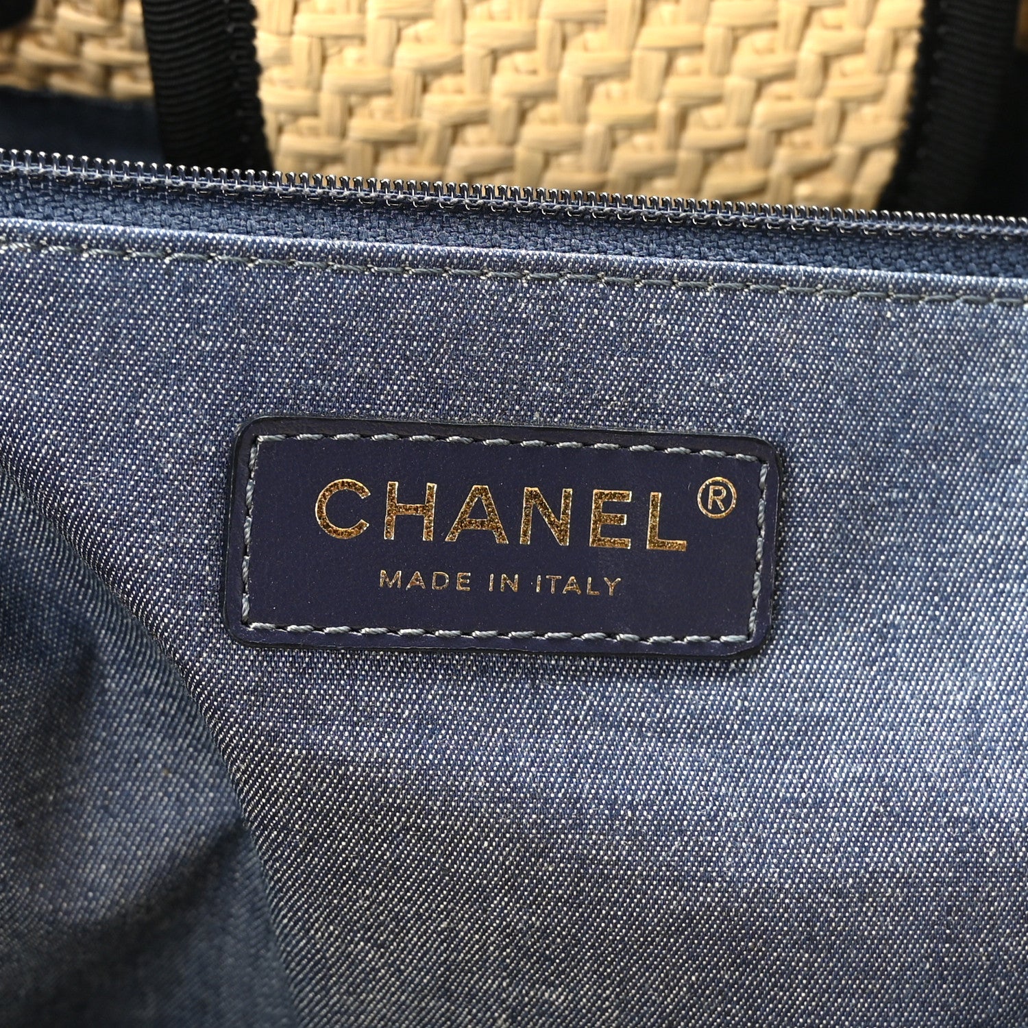 Chanel Straw Raffia Calfskin Chain Deauville Tote Beige Black 5 of 10