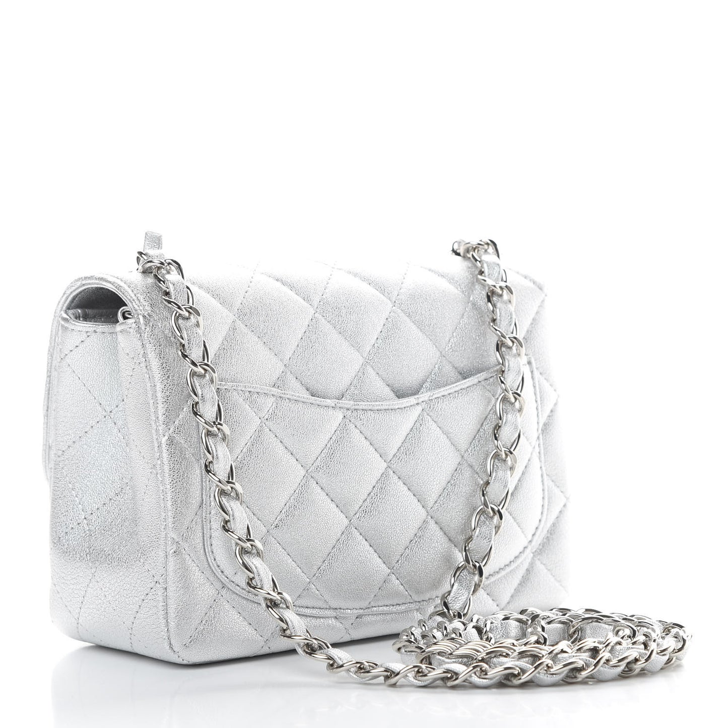 Metallic Lambskin Quilted Mini Square Flap Silver