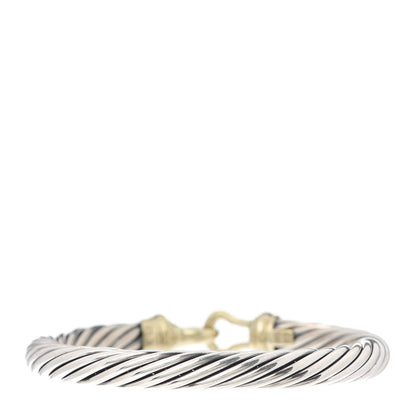 David Yurman Sterling Silver 14K Yellow Gold 7mm Cable Classic Buckle Bracelet 3 of 5
