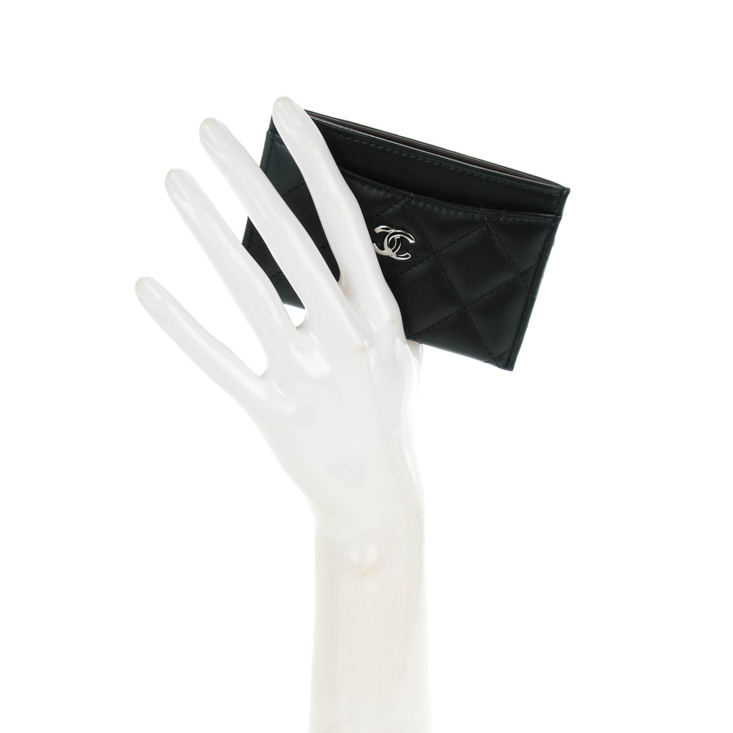 Lambskin Quilted Card Holder Black