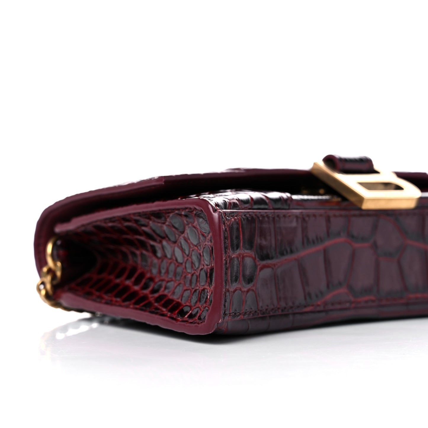 Shiny Calfskin Crocodile Embossed Hourglass Chain Bag Dark Red