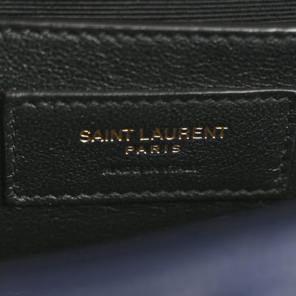 Saint Laurent Grain De Poudre Textured Mixed Matelasse Triquilt Small Monogram Satchel Blue Charron 6 of 12