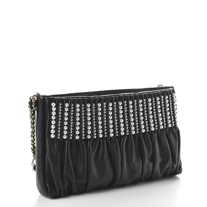 Chanel Lambskin Pearl Wristlet Clutch Black 3 of 10