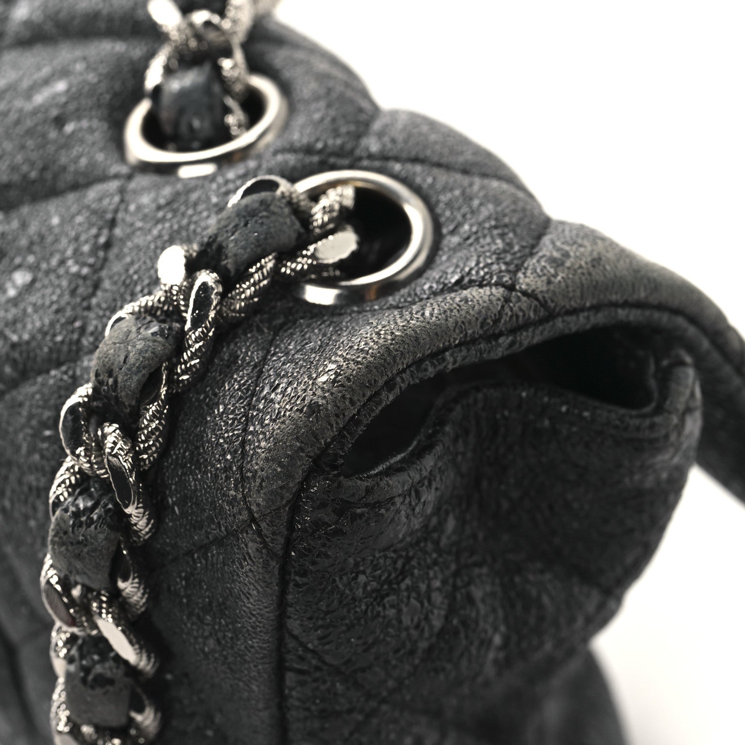 Chanel Metallic Crackled Calfskin Quilted East West Flap Navy 14 of 15