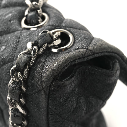 Chanel Metallic Crackled Calfskin Quilted East West Flap Navy 14 of 15