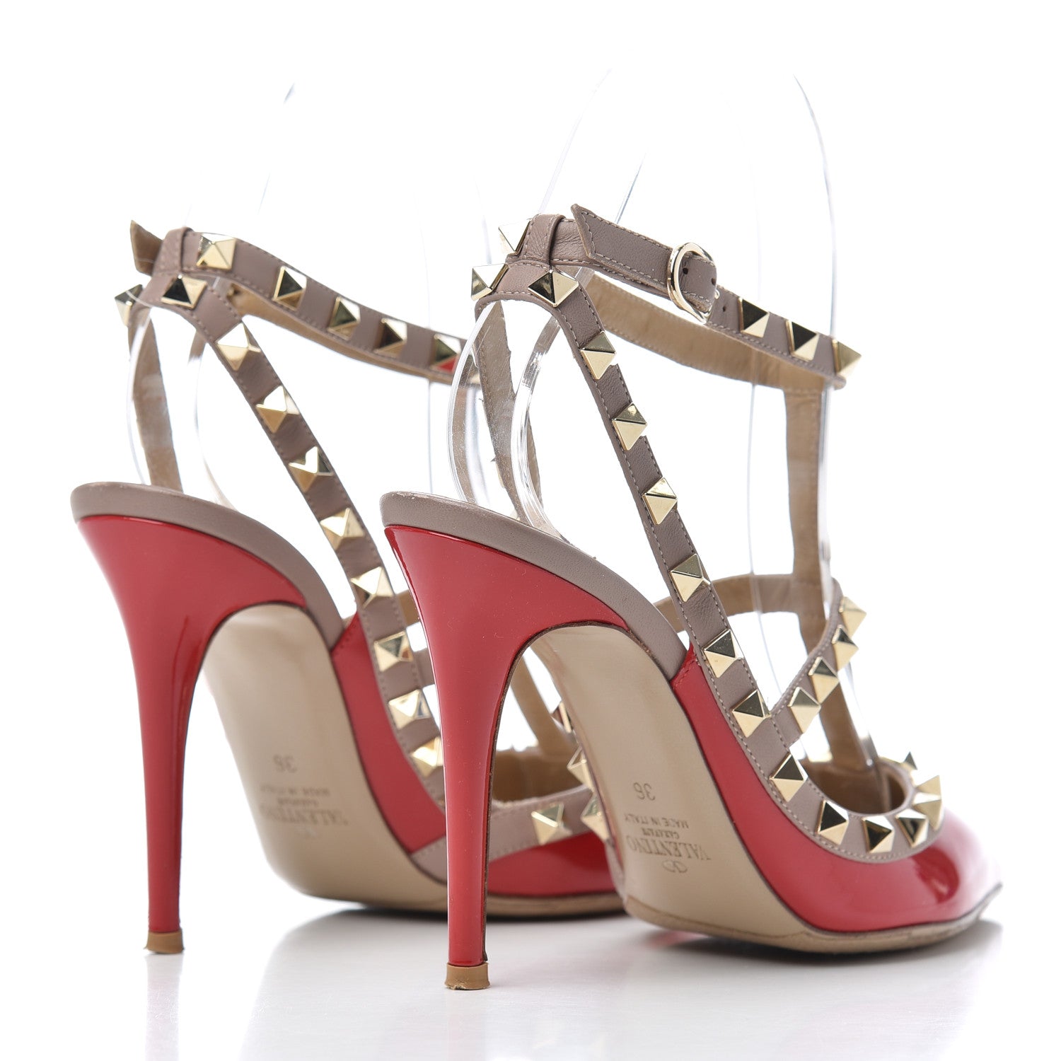 Valentino Garavani Patent Nappa Rockstud Ankle Strap 100mm Pumps 36 Rosso Valentino Poudre 4 of 18