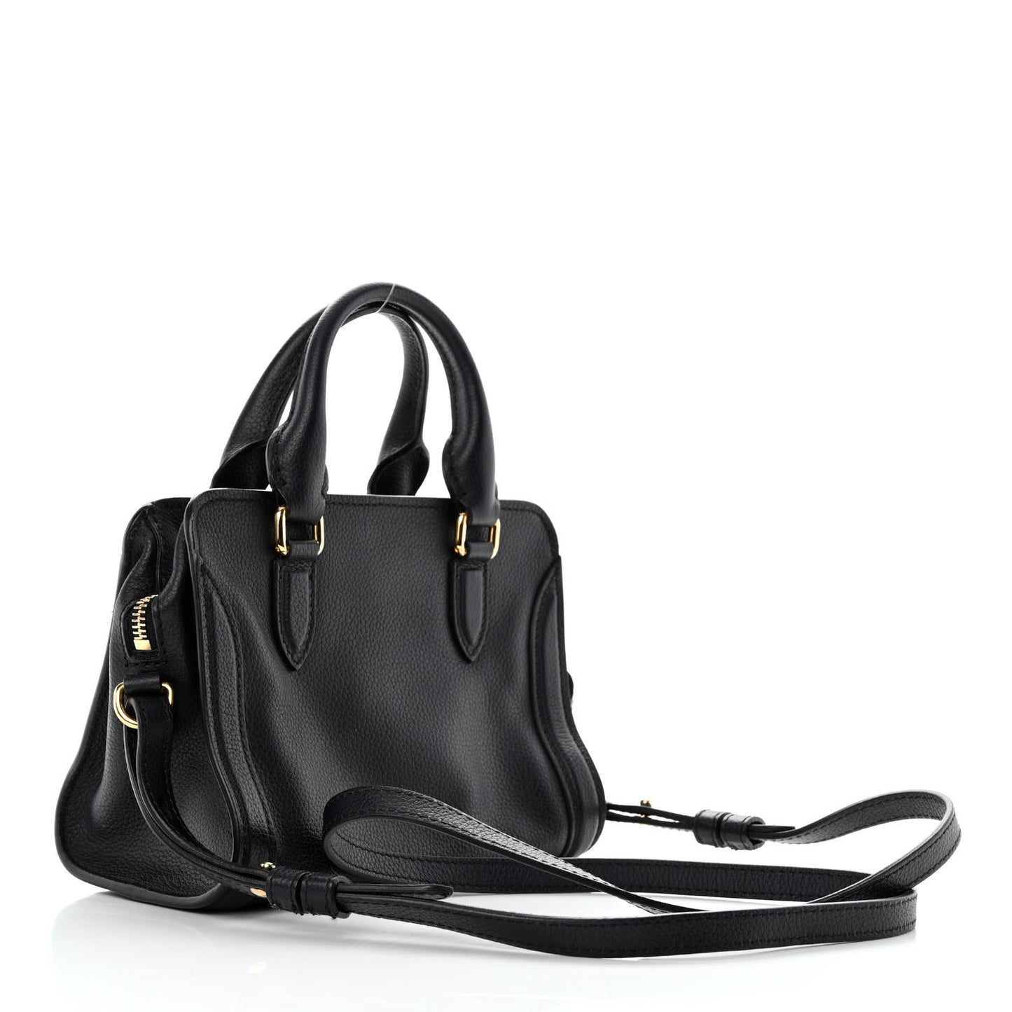 Pebbled Calfskin Mini Padlock Tote Black