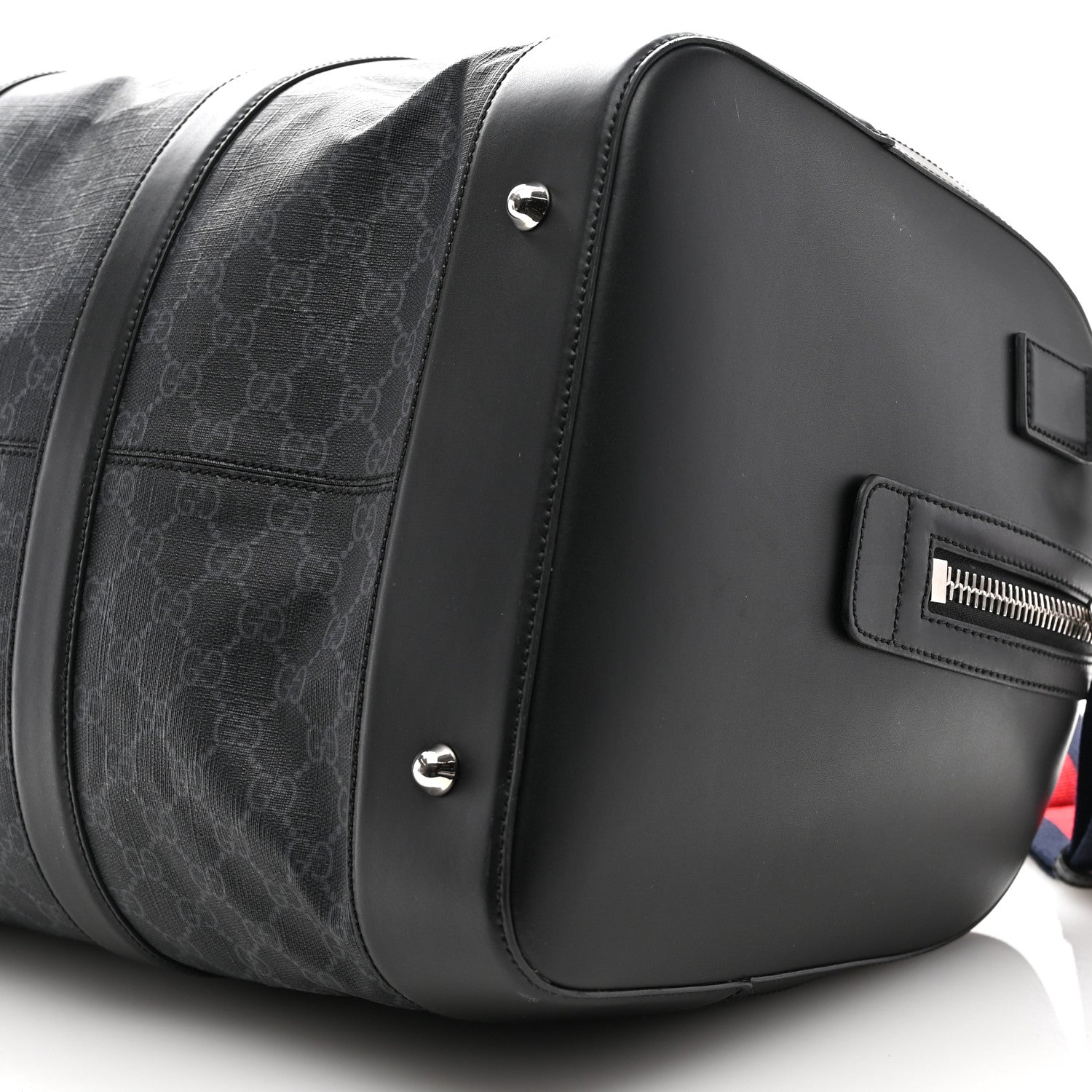 Gucci Soft GG Supreme Monogram Appia Calfskin Web Large Carry On Duffle Bag Black Grey 9 of 12