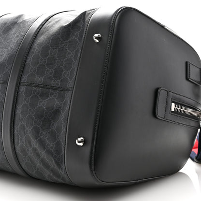 Gucci Soft GG Supreme Monogram Appia Calfskin Web Large Carry On Duffle Bag Black Grey 9 of 12