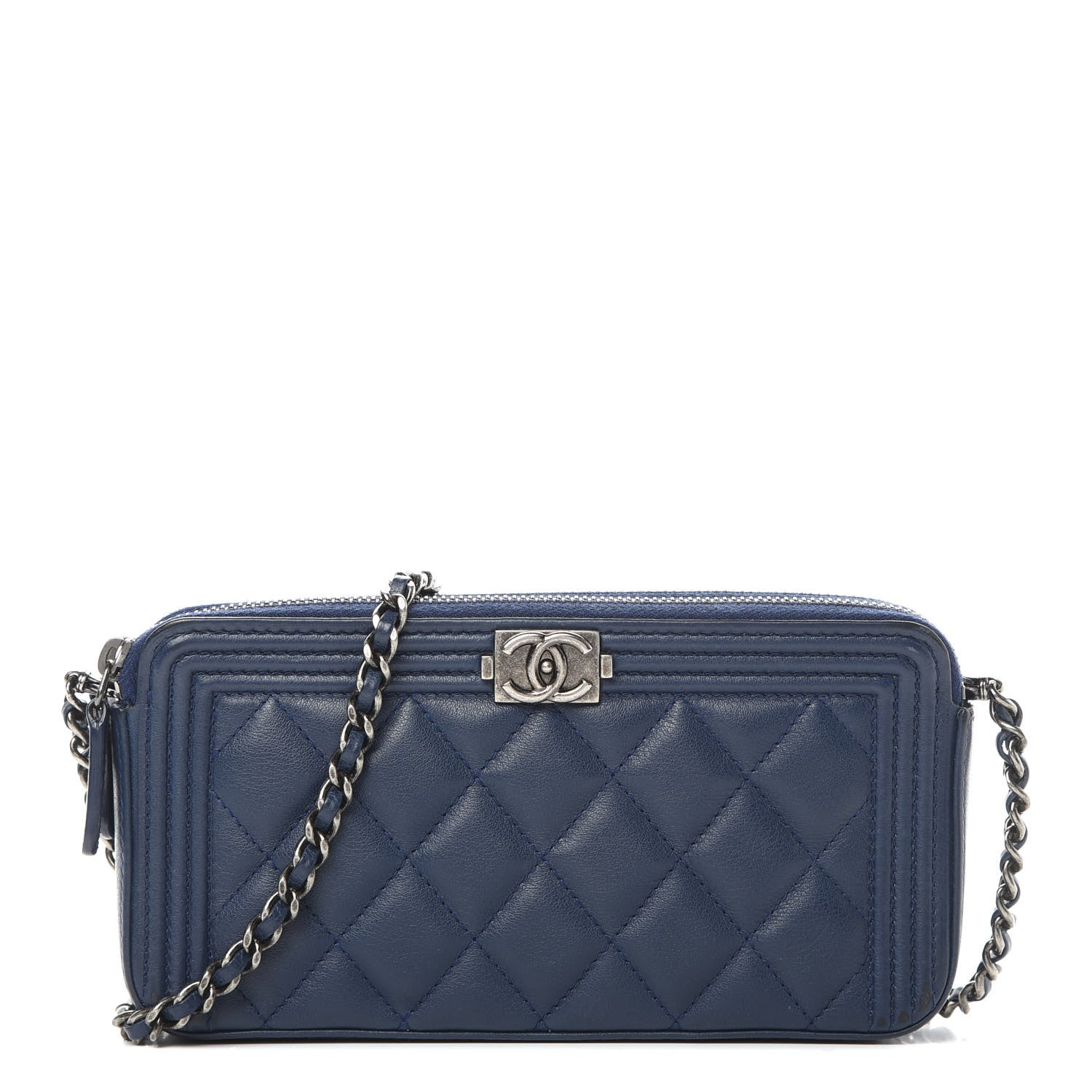 Chanel Calfskin Quilted Small Boy Clutch With Chain Navy 1 of 14