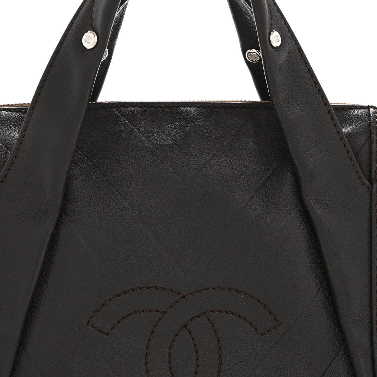 Chanel Calfskin Chevron CC All Day Long Boston Brown 8 of 13