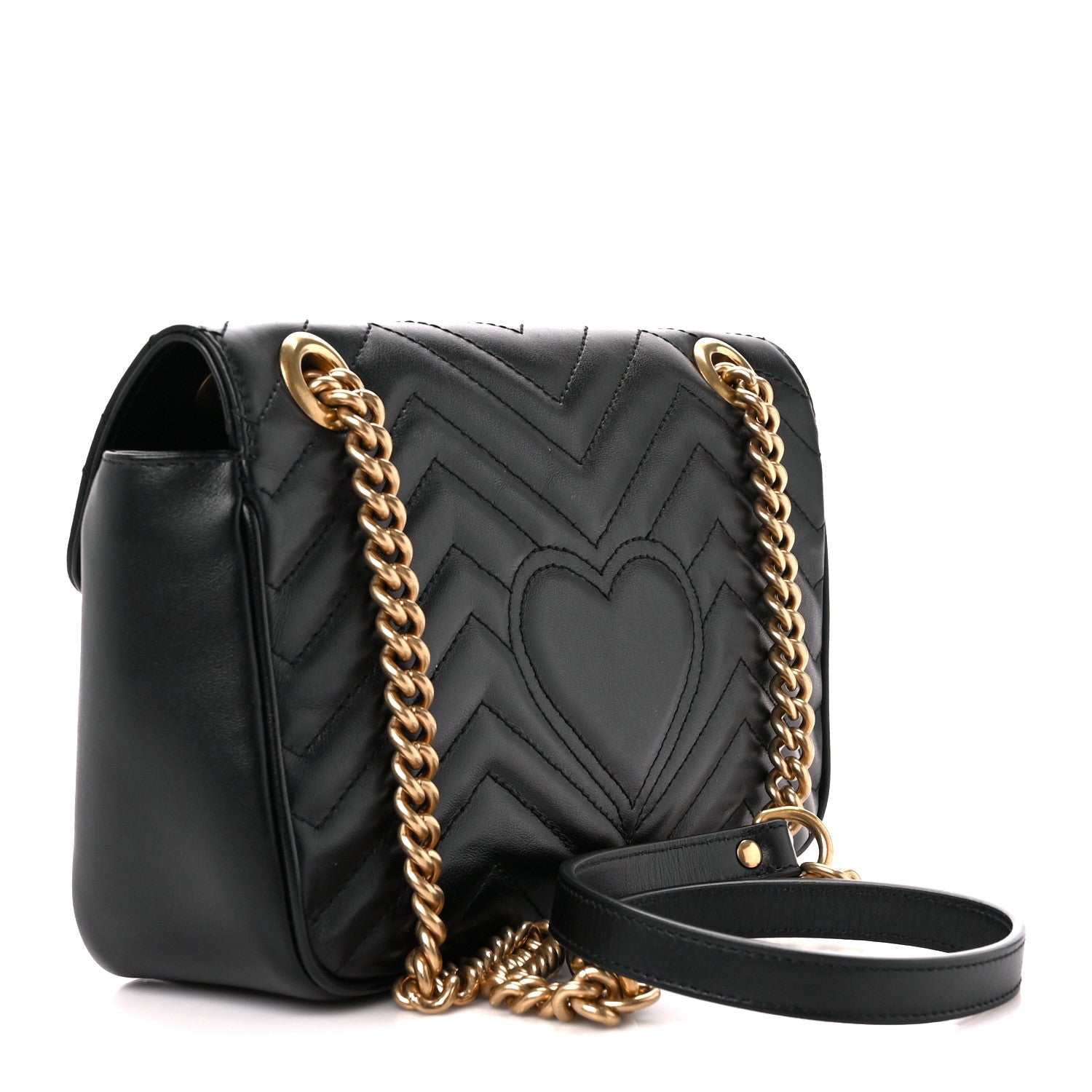 Gucci Calfskin Matelasse Small GG Marmont Shoulder Bag Black 3 of 11