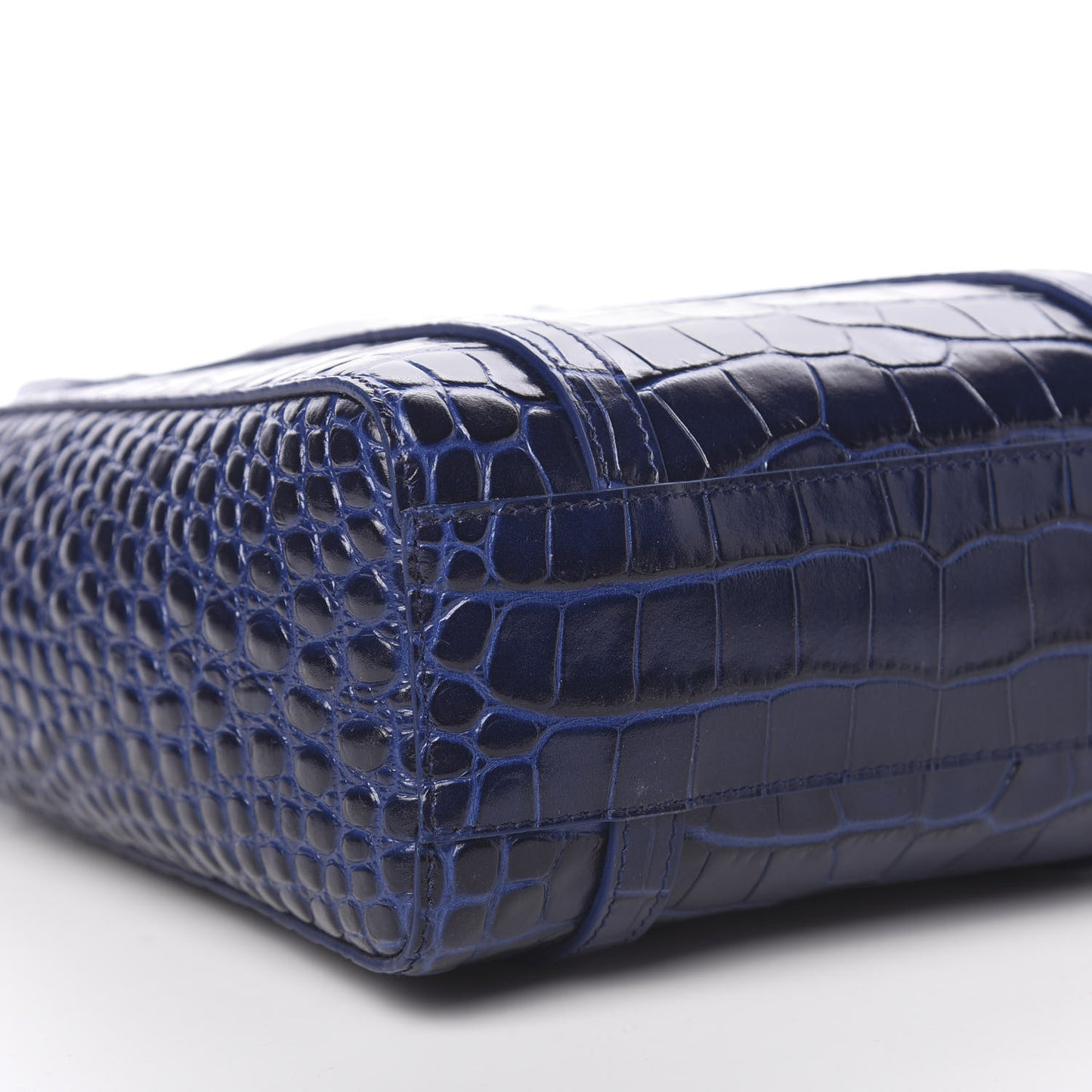 Shiny Calfskin Logo Crocodile Embossed XXS Everyday Tote Indigo