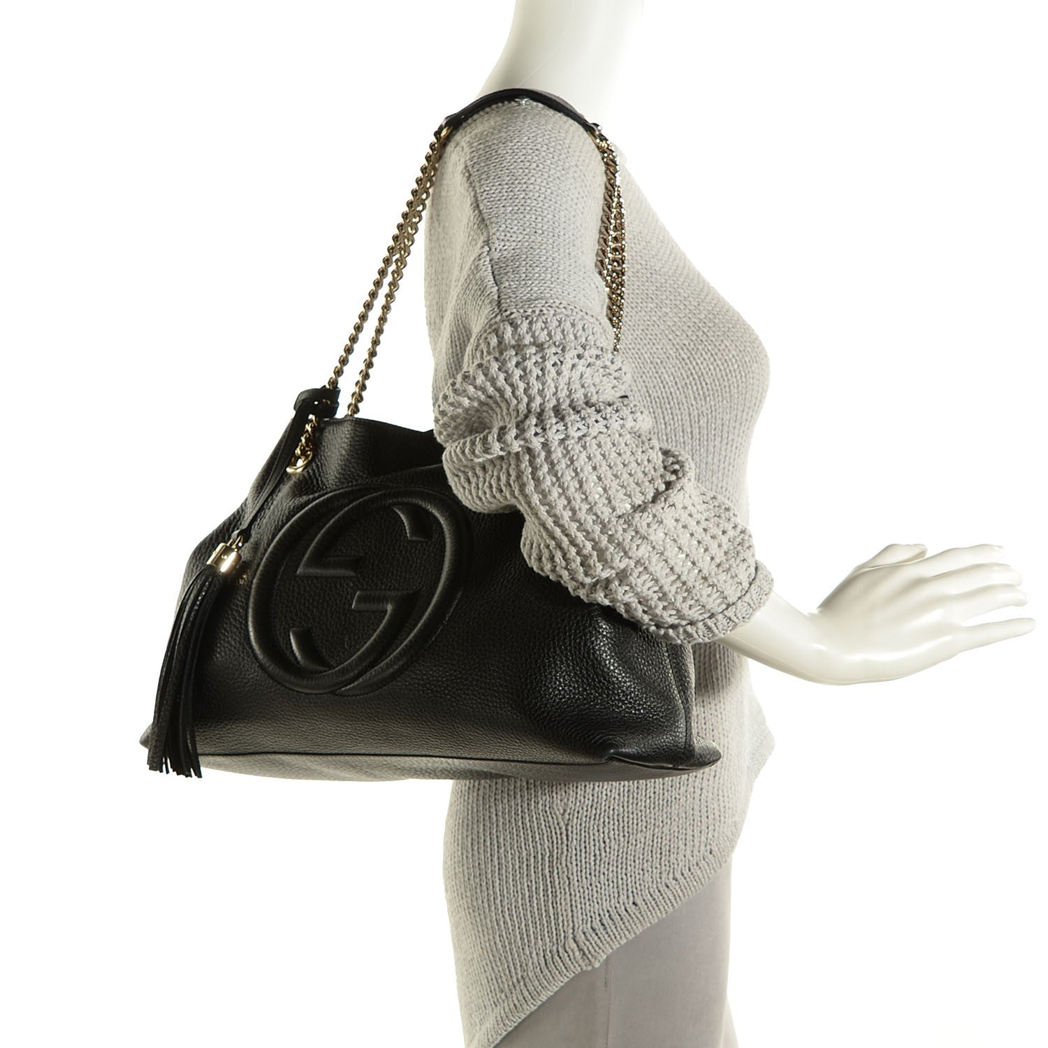 Gucci Pebbled Calfskin Medium Soho Chain Shoulder Bag Black 2 of 9
