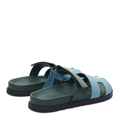 Hermes Calfskin Womens Chypre Sandals 38 Bleu Citadin Vert Bouteille 4 of 9