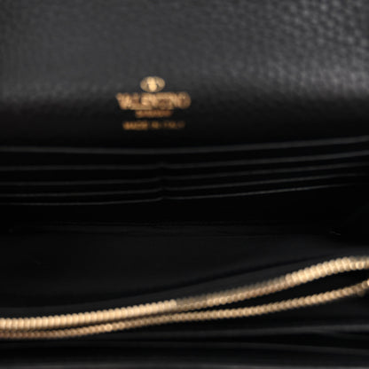 Valentino Garavani Pebbled Calfskin Rockstud Envelope Wallet on Chain Black 6 of 10