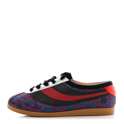 Gucci Lurex Calfskin Web GG Monogram Womens Falacer Sneakers 37 Iridescent Blue 1 of 9