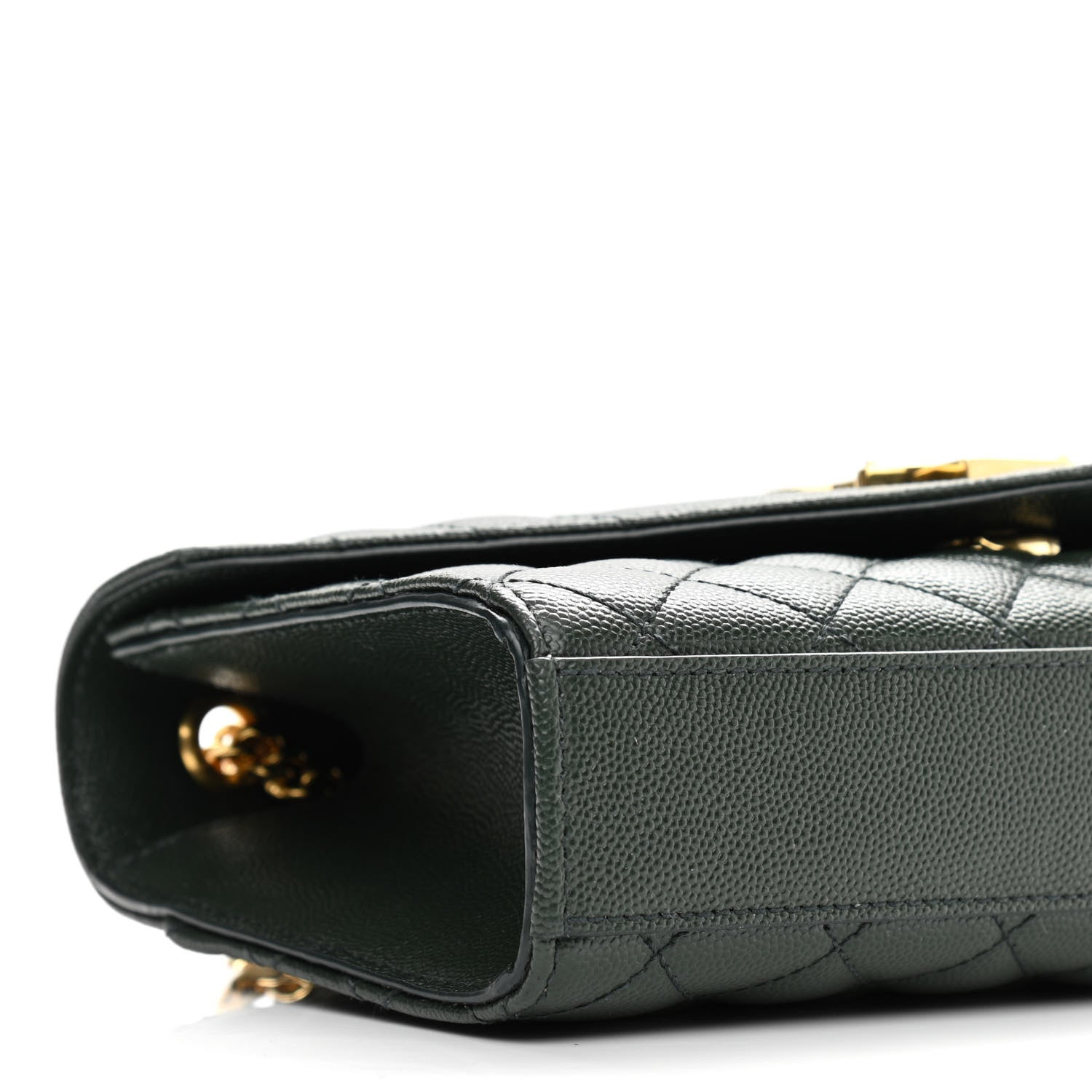 Saint Laurent Grain De Poudre Textured Mixed Matelasse Triquilt Small Monogram Satchel Dark Green 9 of 13