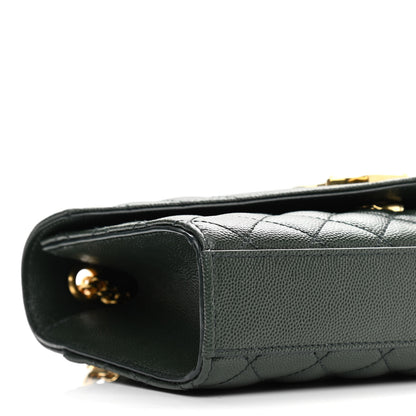 Saint Laurent Grain De Poudre Textured Mixed Matelasse Triquilt Small Monogram Satchel Dark Green 9 of 13