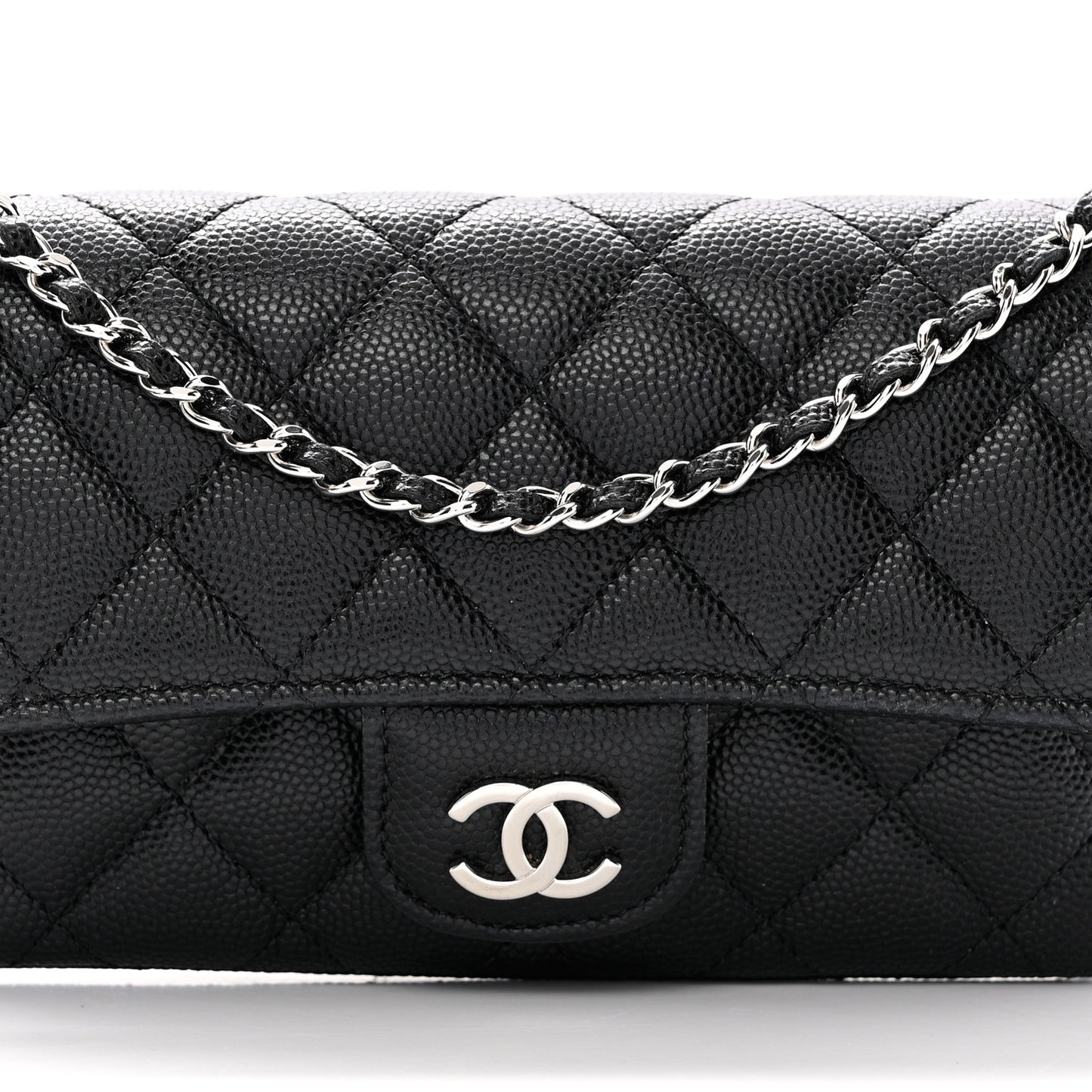Caviar Quilted Glasses Case With Chain Black