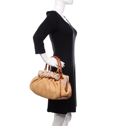 Valentino Garavani Raffia Lacca Fleur Frame Satchel Natural 2 of 9