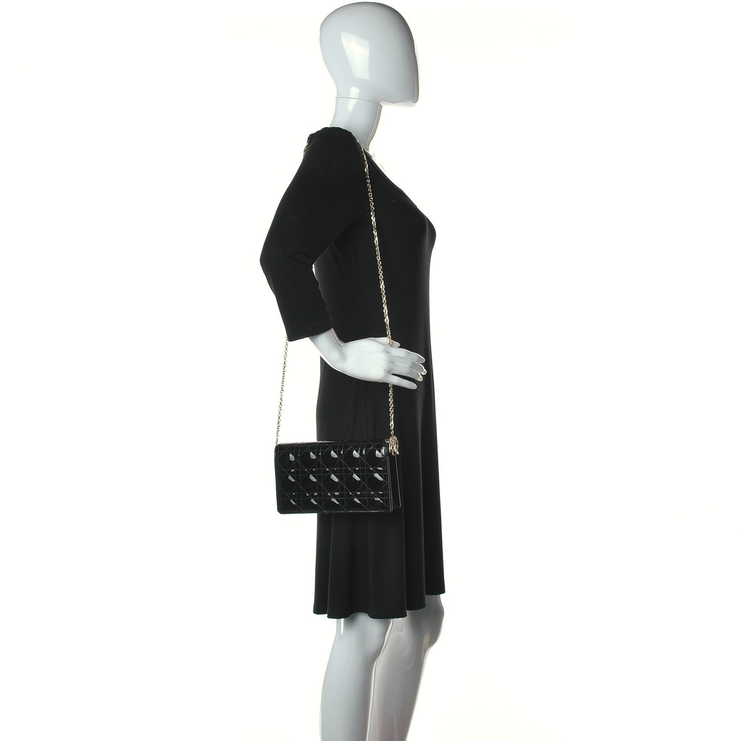 Christian Dior Patent Cannage Lady Dior Chain Wallet Black 2 of 11