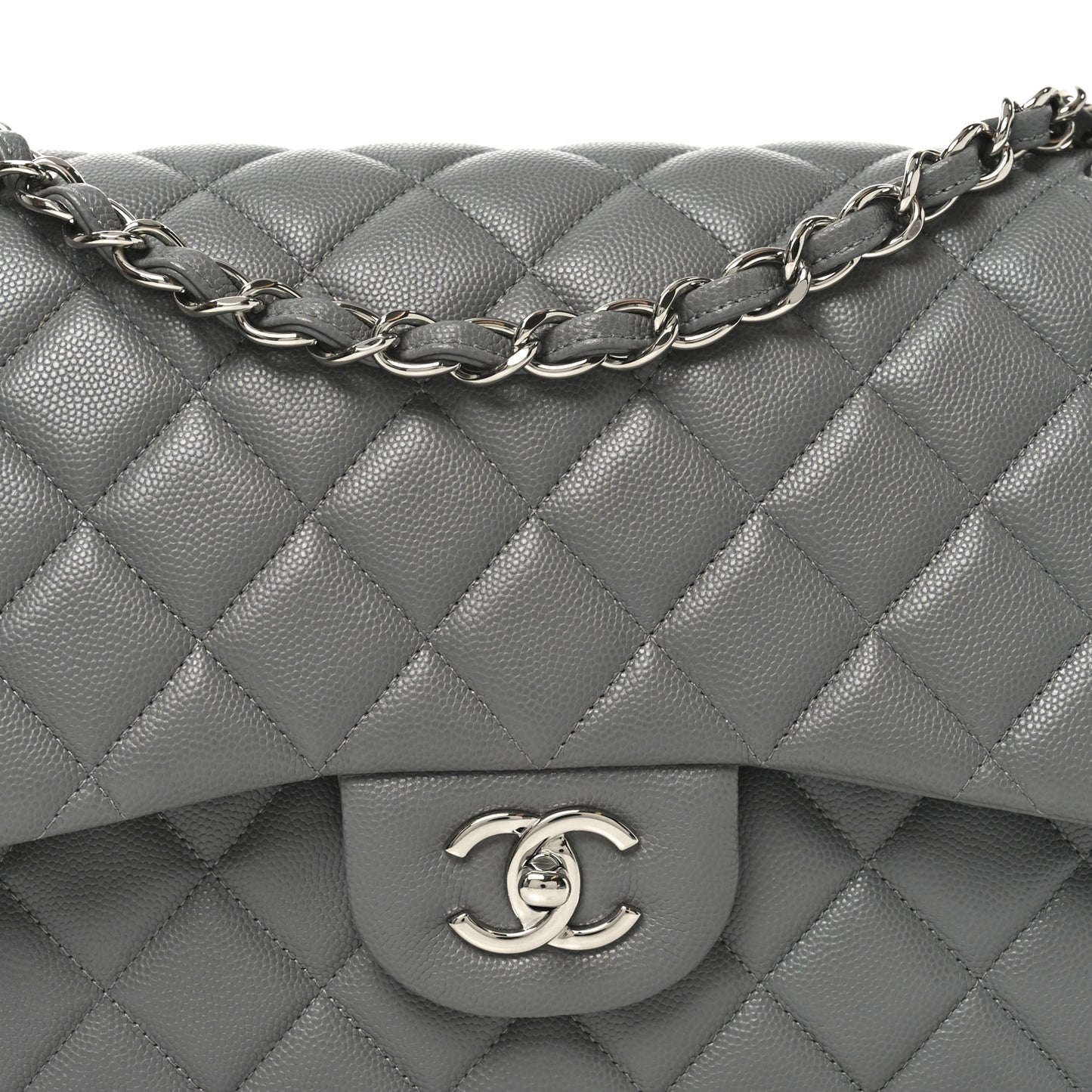 Caviar Quilted Jumbo Double Flap Dark Grey