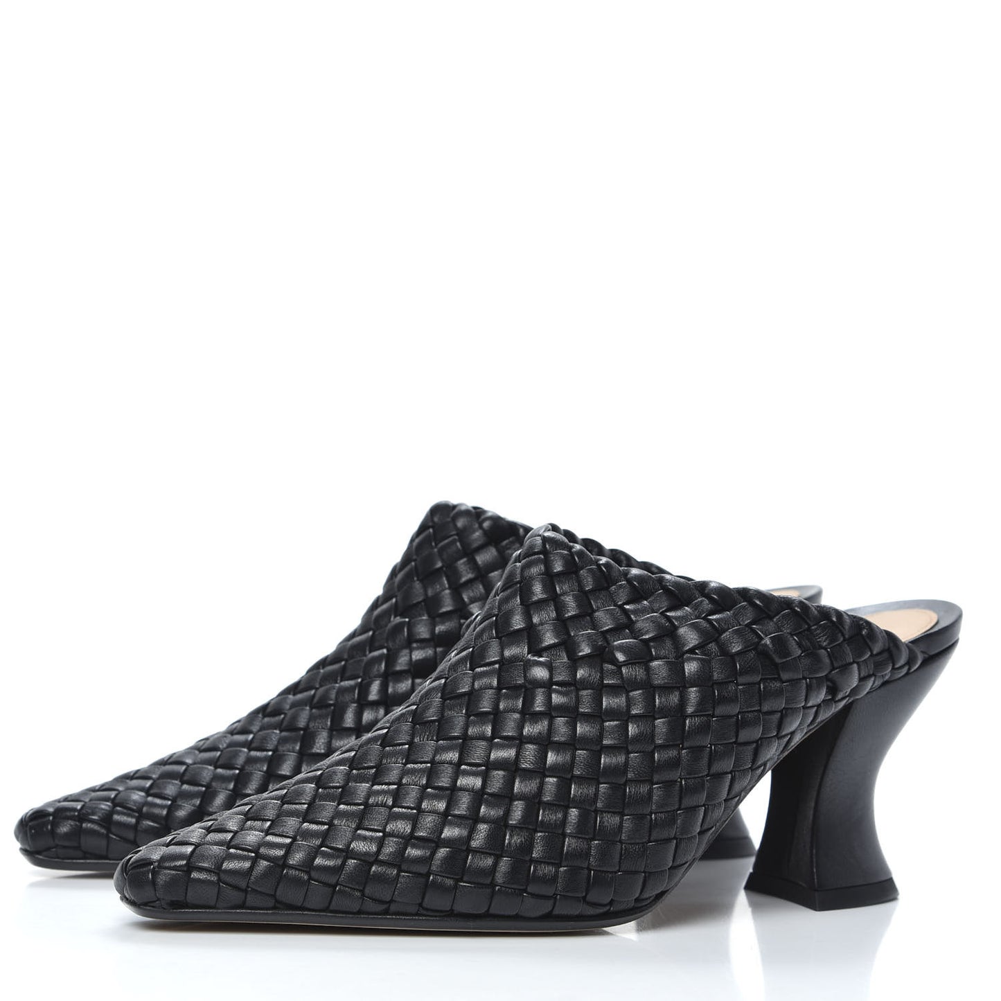 Nappa Intrecciato Almond Mules 36.5 Black